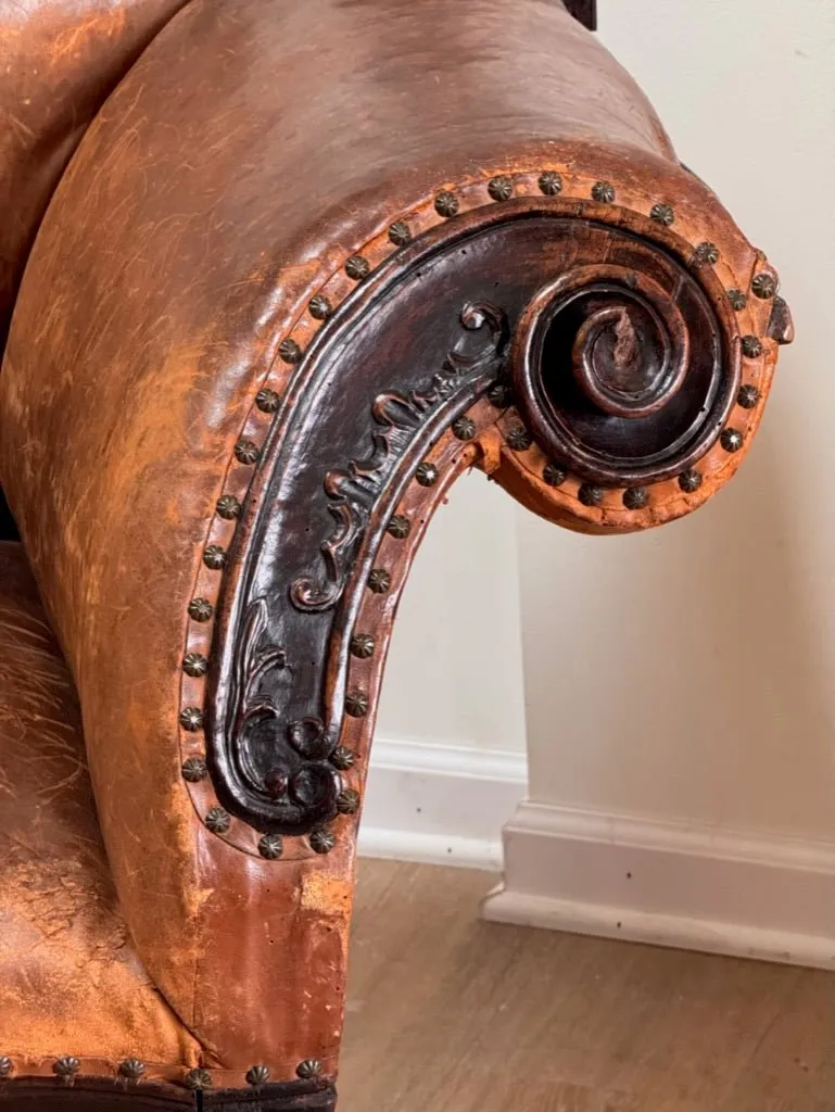 Leather Banquette, Chair / Settee Italian 18th Century Lombardi