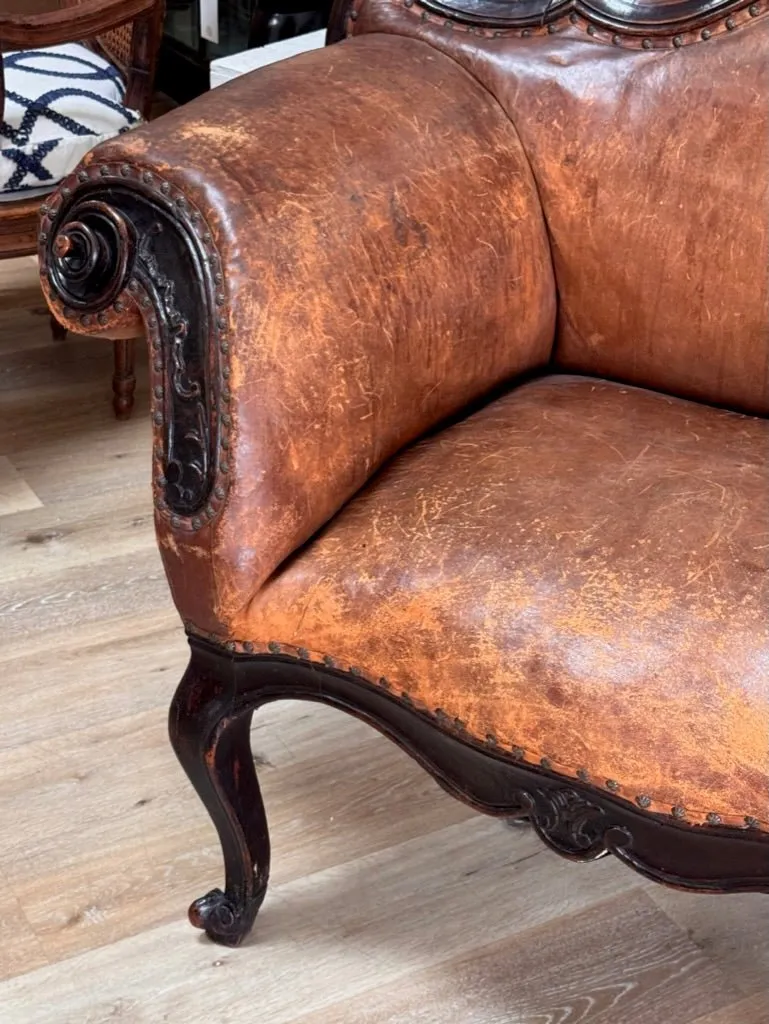 Leather Banquette, Chair / Settee Italian 18th Century Lombardi