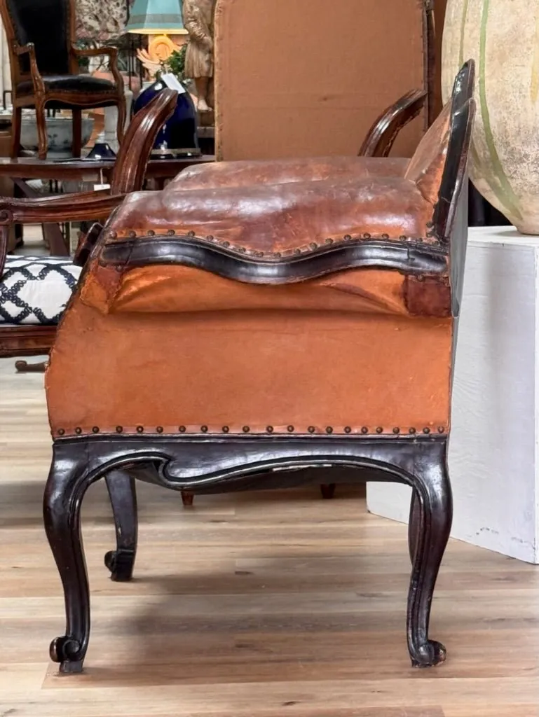 Leather Banquette, Chair / Settee Italian 18th Century Lombardi