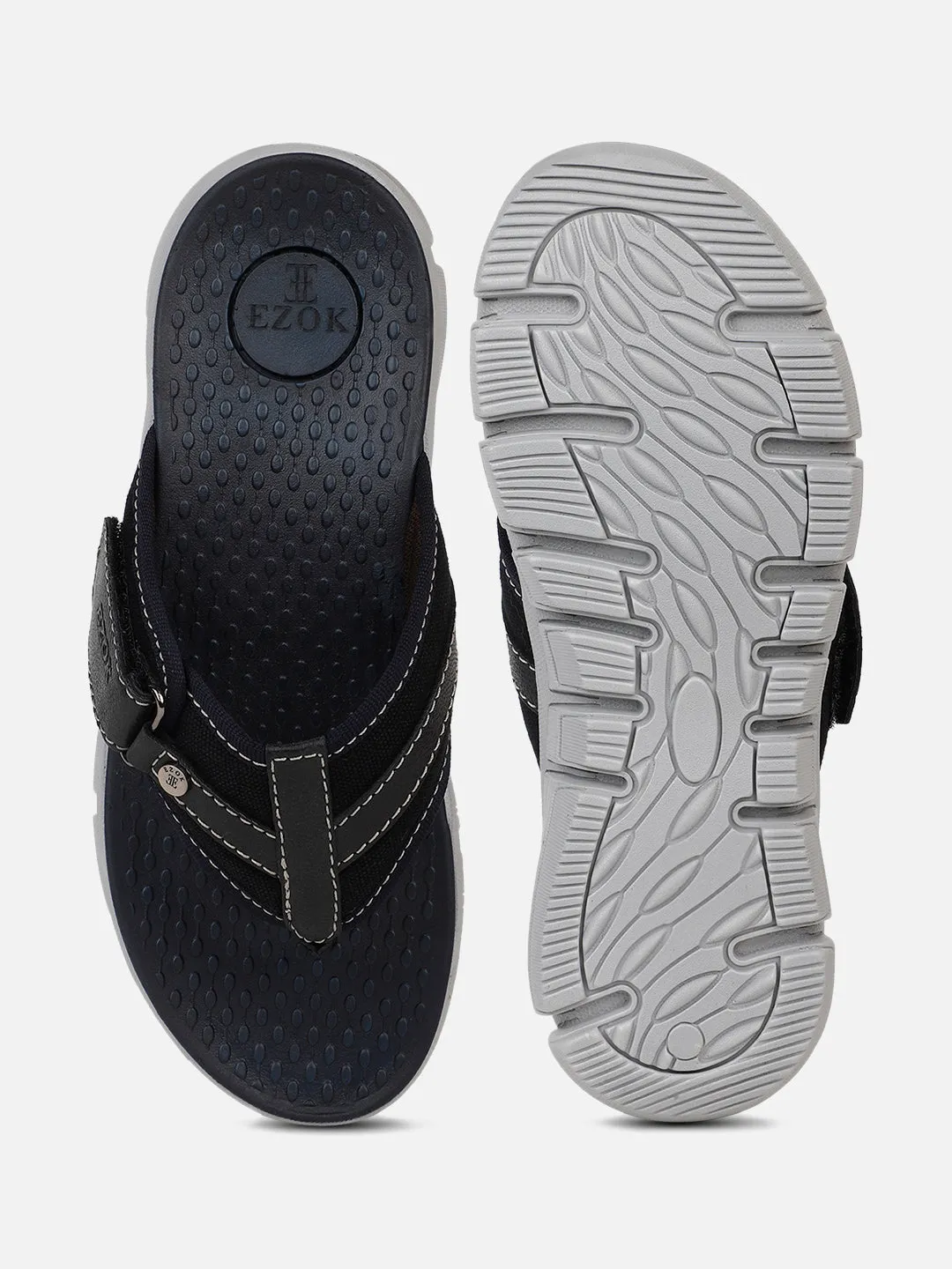 Leather black flipflops for men