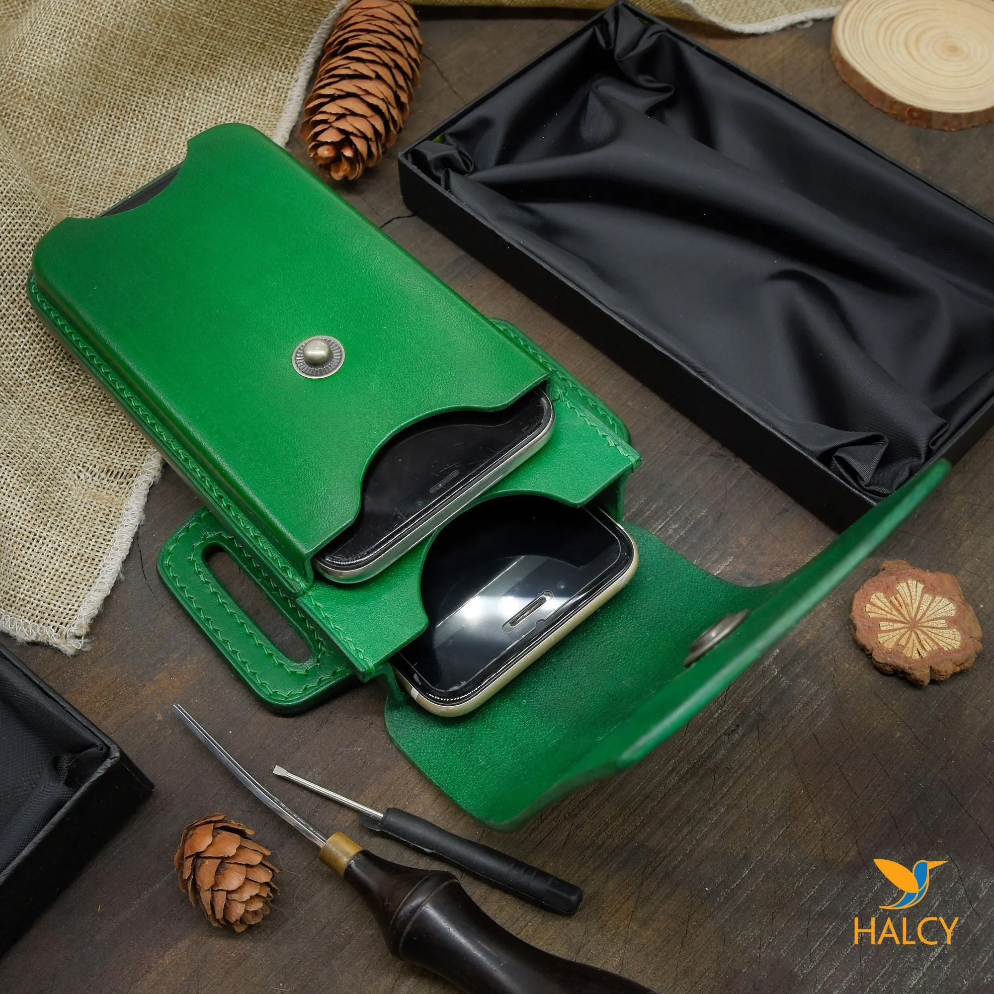 Leather Dual Phone Case, Leather Double iPhone Case, Case Holds Two Phones, Slanted 2 Phone Holster, Leather Two phone case with belt loops