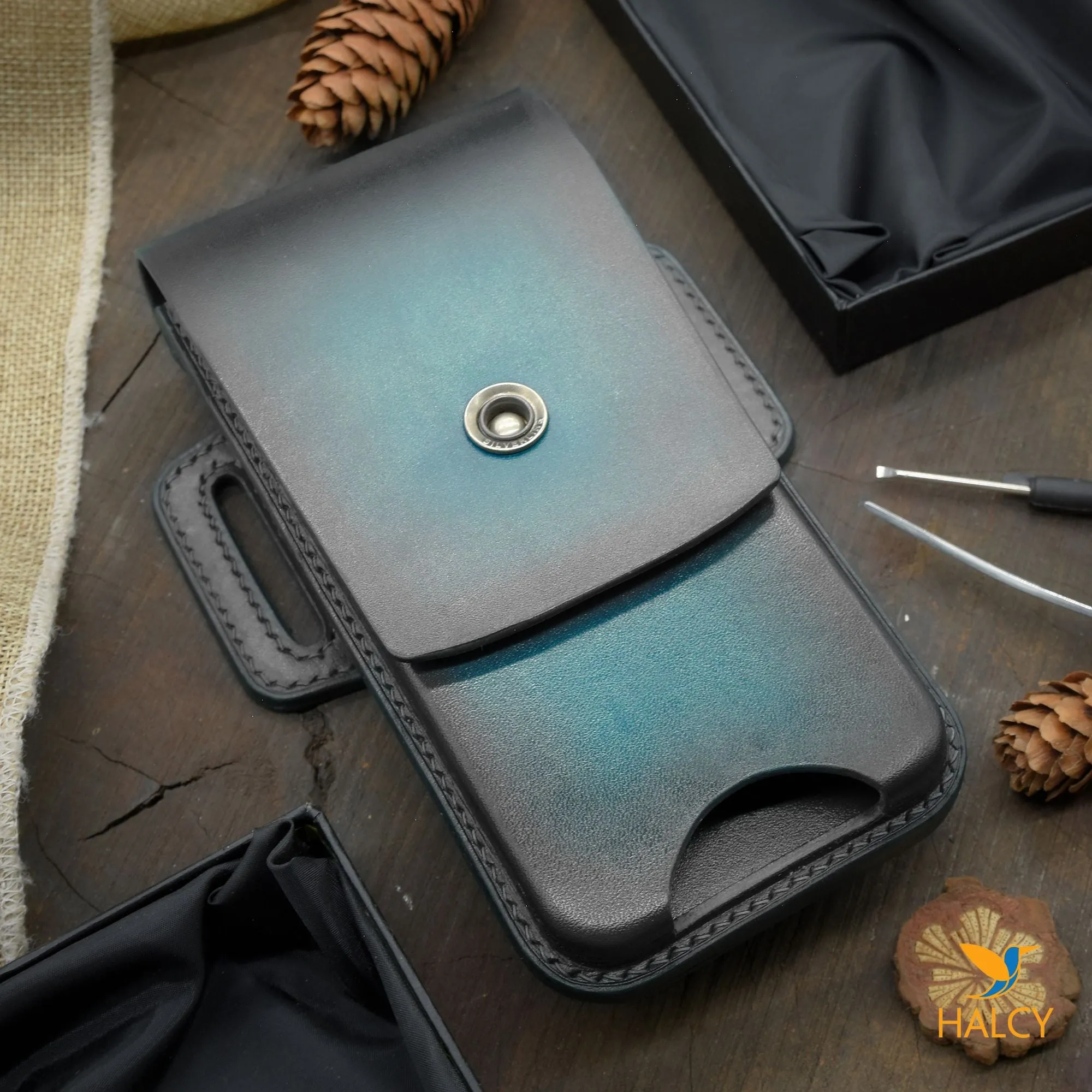 Leather Dual Phone Case, Leather Double iPhone Case, Case Holds Two Phones, Slanted 2 Phone Holster, Leather Two phone case with belt loops