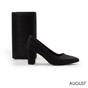 LEATHER POINTED -TOE BLOCK HEELED PUMP,BLACK SMOOTH FABRIC WALLET WITH FLAP