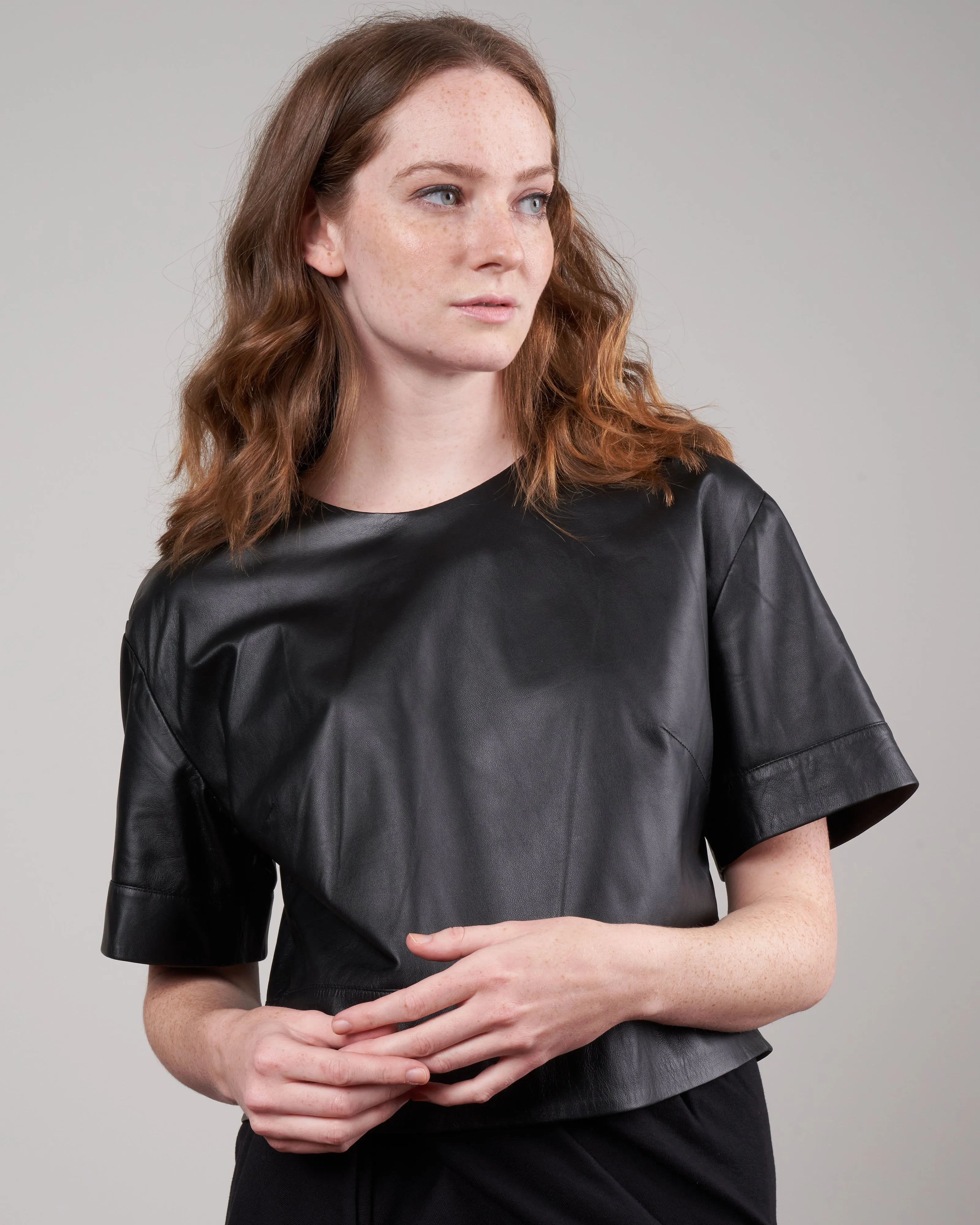 leather tee - black