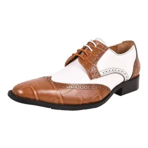 LIBERTYZENO Mens White/Tan Genuine Leather Croco/Suede Printed Oxford D…