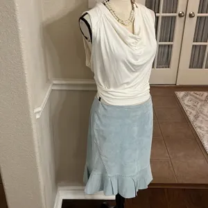 LOFT by Ann Taylor blue leather suede Hi-lo pencil peplum skirt 8P NWT