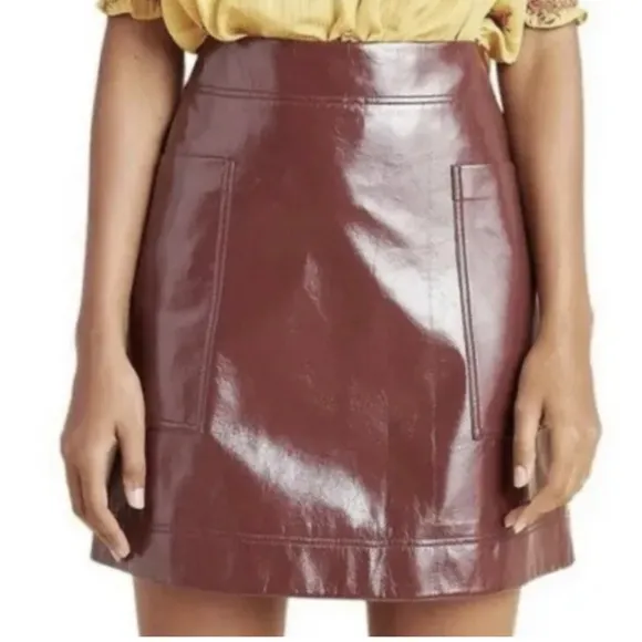 Maeve Anthropologie NWT faux patent leather mini skirt wine maroon
