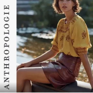 Maeve Anthropologie NWT faux patent leather mini skirt wine maroon