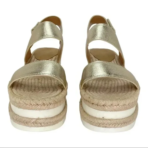 Marc Fisher Gallia LTD Gold Metallic Leather Jute Wrapped Womens Platform Sandal