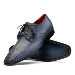 Marco Di Milano Lucca Navy Stingray & Ostrich Quill Dress Shoes