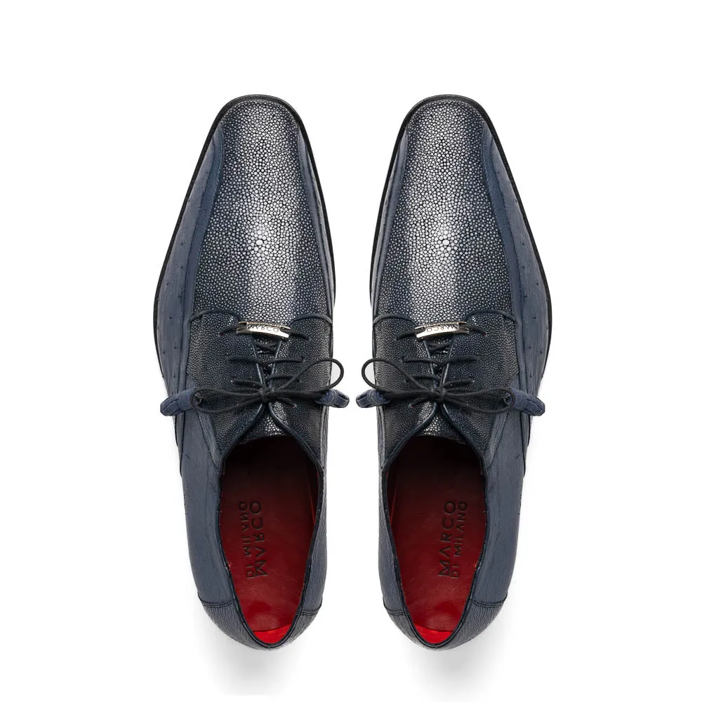 Marco Di Milano Lucca Navy Stingray & Ostrich Quill Dress Shoes