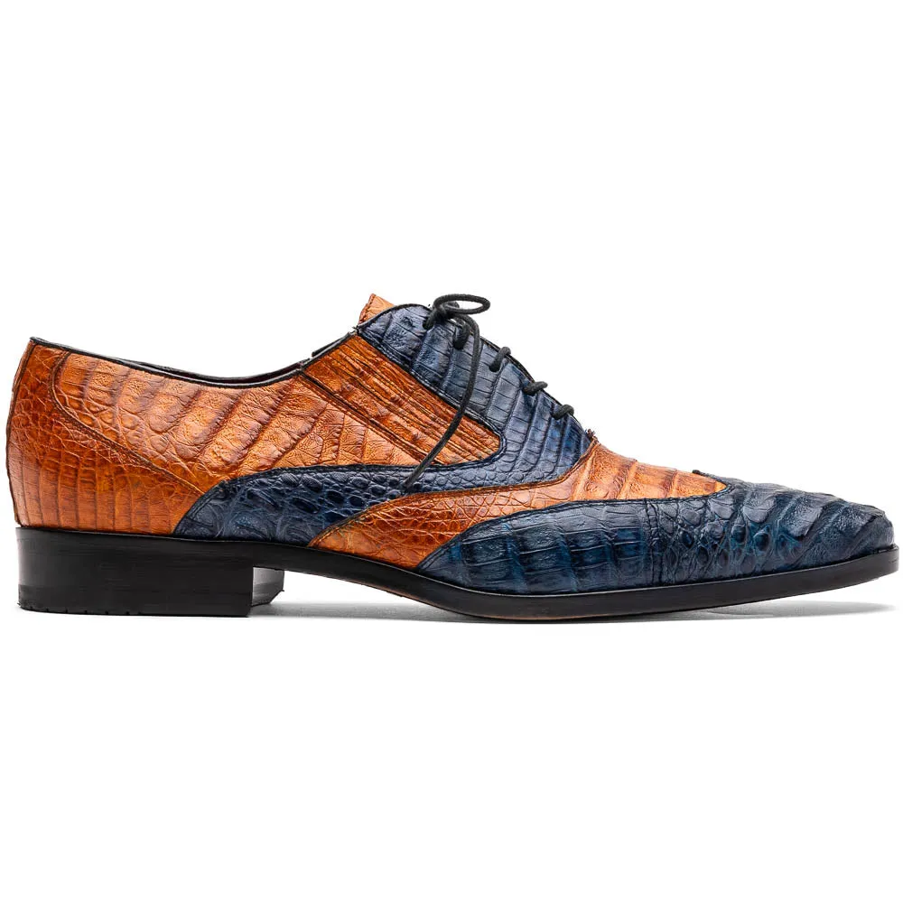 Marco Di Milano Luciano Cognac / Navy Caiman Crocodile Dress Shoes