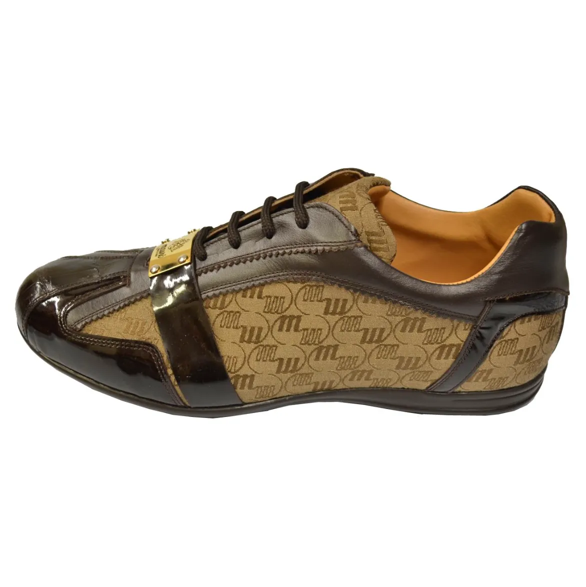 Mauri 8665 Chocolate Brown Genuine Crocodile Patent Leather Fabric Sneakers
