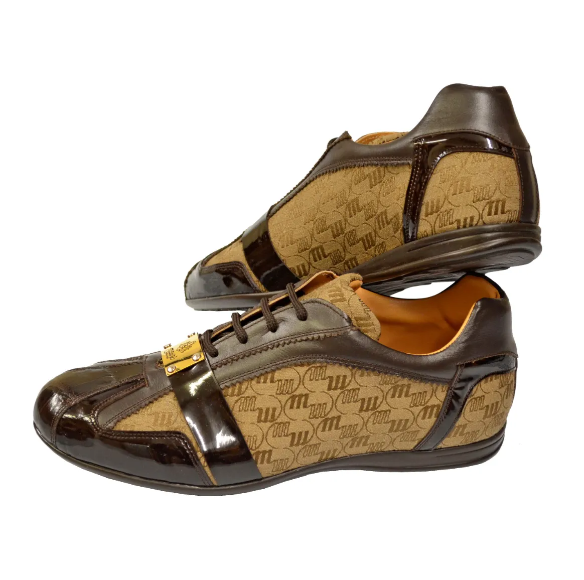 Mauri 8665 Chocolate Brown Genuine Crocodile Patent Leather Fabric Sneakers