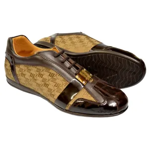 Mauri 8665 Chocolate Brown Genuine Crocodile Patent Leather Fabric Sneakers