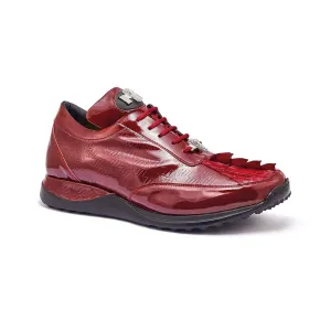 Mauri Blunt in Ruby Red Mens Exotic Hornback / Embossed Patent Leather Casual Sneakers