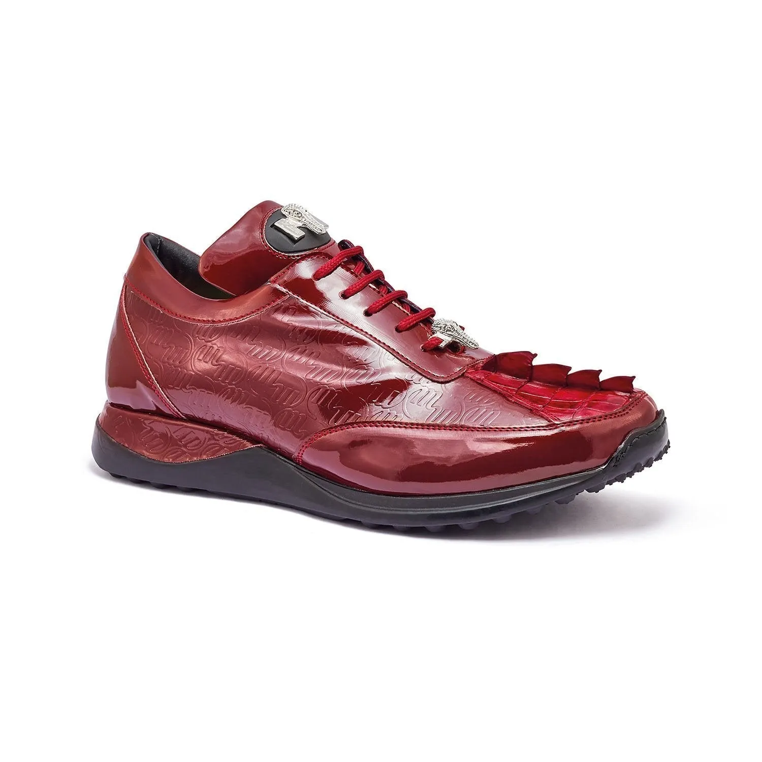 Mauri Blunt in Ruby Red Mens Exotic Hornback / Embossed Patent Leather Casual Sneakers