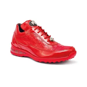 Mauri Bubble in Red Mens Exotic Crocodile / Patent Embossed Leather Casual Sneakers