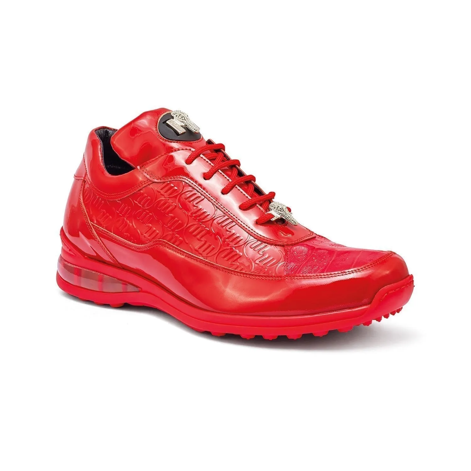 Mauri Bubble in Red Mens Exotic Crocodile / Patent Embossed Leather Casual Sneakers