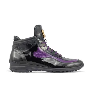 Mauri Hype in Black / Purple Mens Exotic Crocodile / Ostrich Leg / Patent Leather High-Top Sneakers