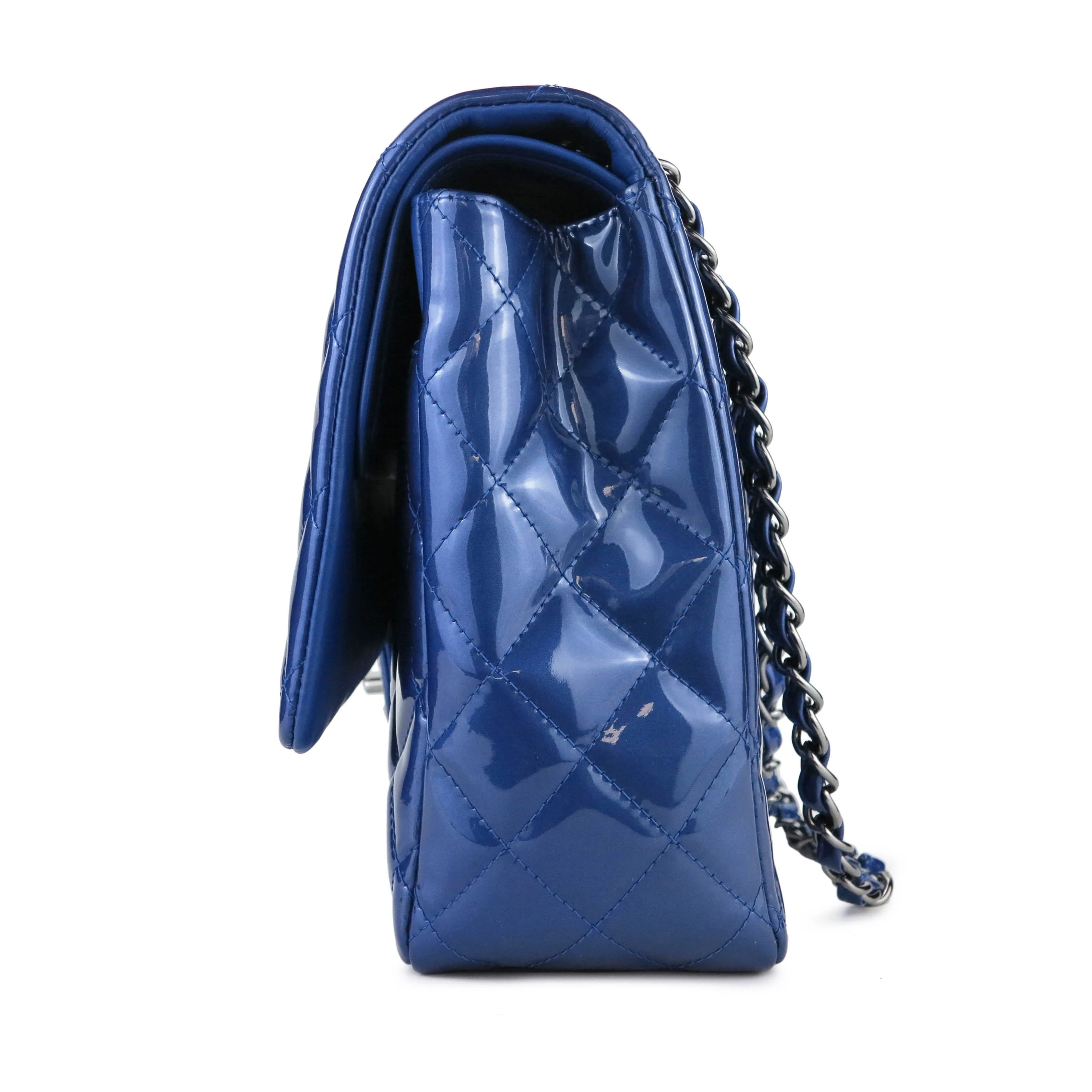 Maxi Jumbo Classic Double Flap Bag in Blue Patent Leather