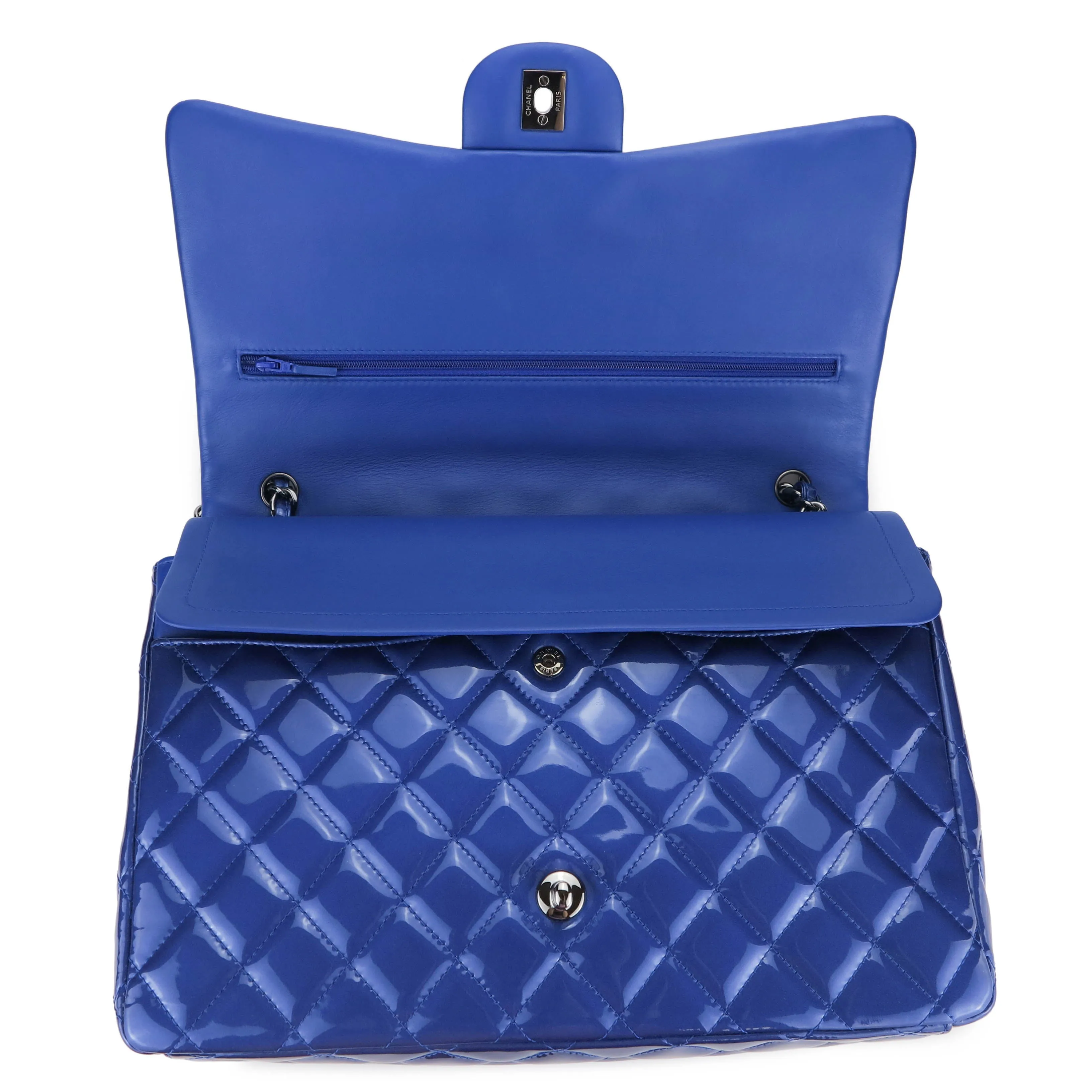 Maxi Jumbo Classic Double Flap Bag in Blue Patent Leather