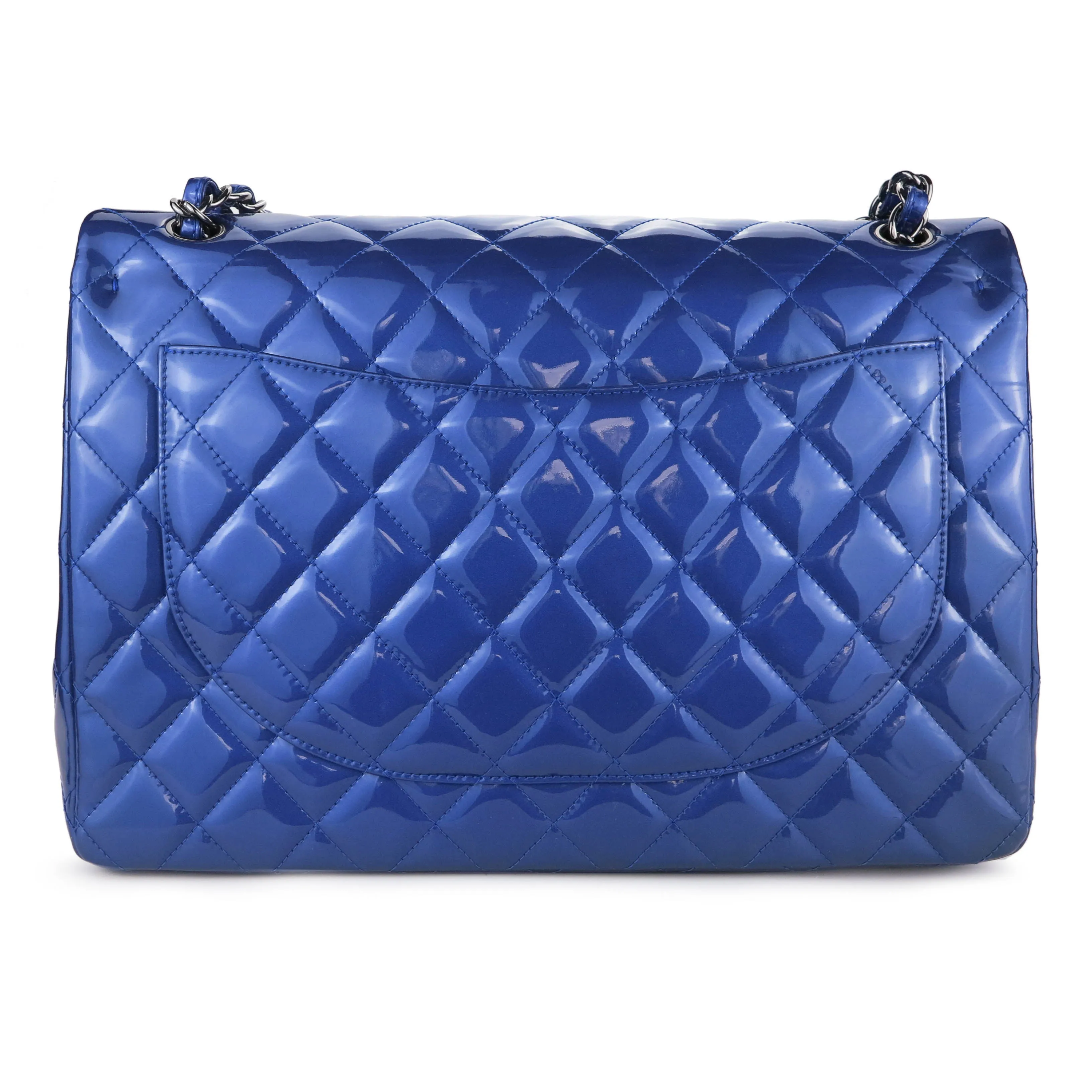 Maxi Jumbo Classic Double Flap Bag in Blue Patent Leather