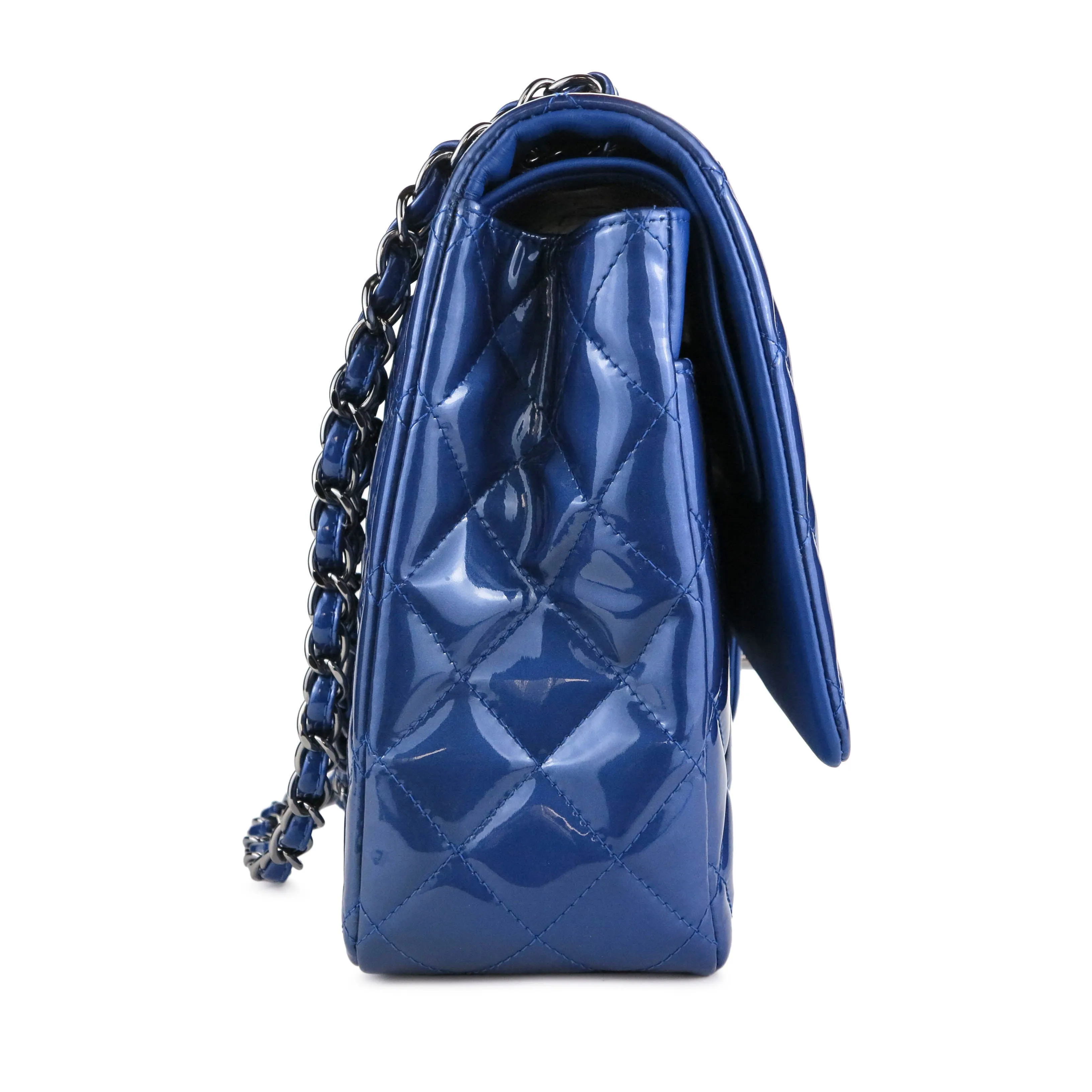 Maxi Jumbo Classic Double Flap Bag in Blue Patent Leather