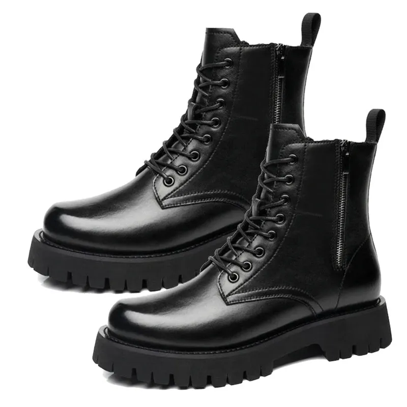 Men Leather Inner Increased High Heel Boots
