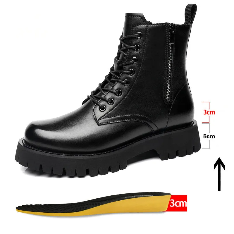 Men Leather Inner Increased High Heel Boots