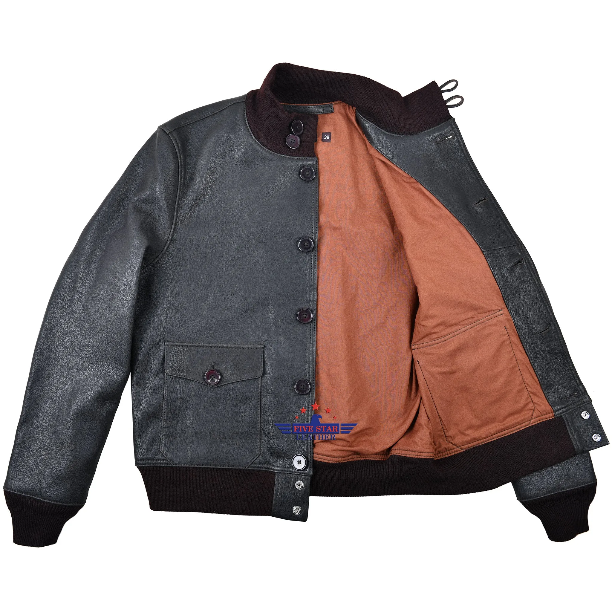 Men Real Goat Seal Brown thick Leather Air Force A-1 Jacket Pilot Flying Aviator