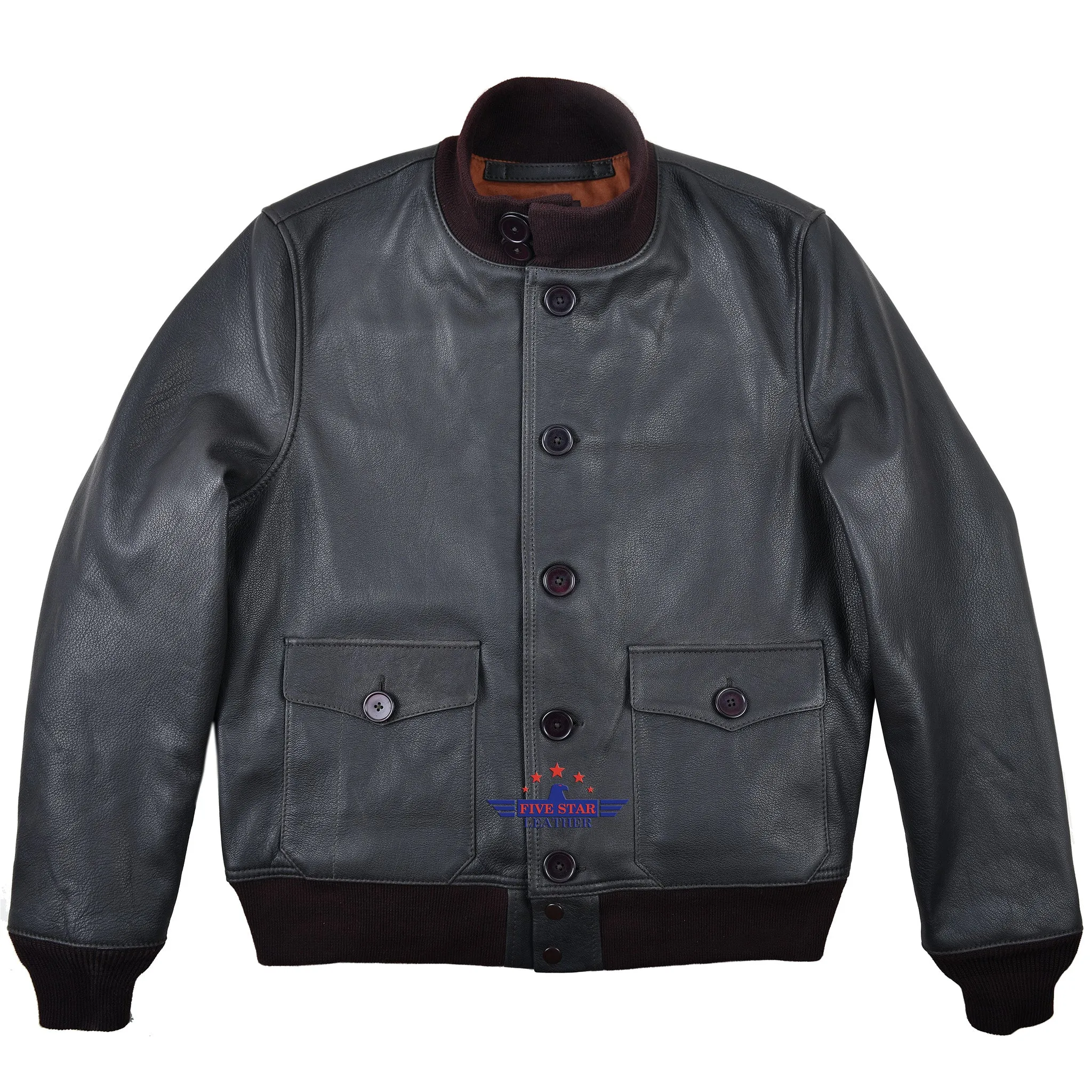 Men Real Goat Seal Brown thick Leather Air Force A-1 Jacket Pilot Flying Aviator