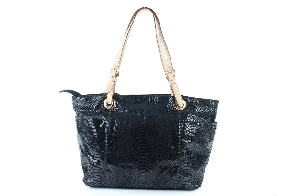 Michael Kors Black Patent Embossed Python Jet Set Tote 4MK124