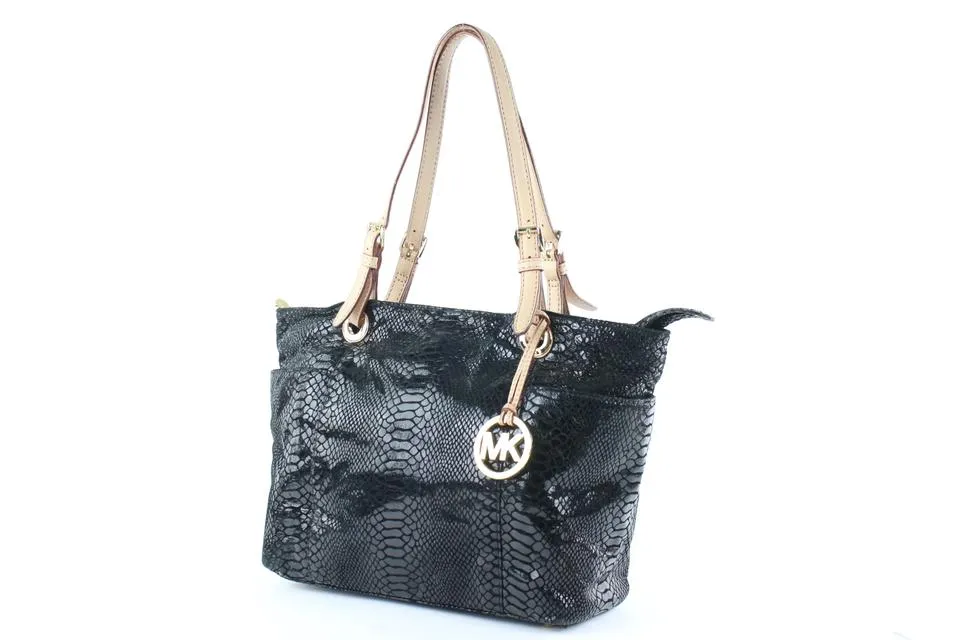 Michael Kors Black Patent Embossed Python Jet Set Tote 4MK124