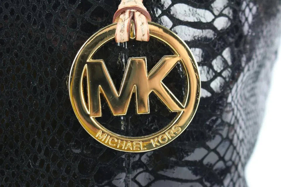 Michael Kors Black Patent Embossed Python Jet Set Tote 4MK124