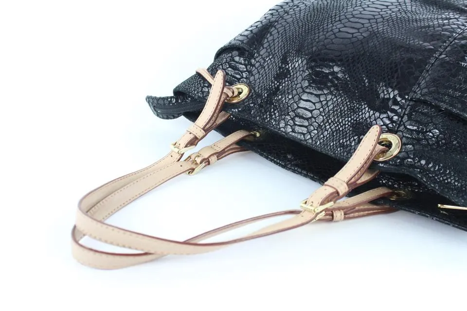 Michael Kors Black Patent Embossed Python Jet Set Tote 4MK124