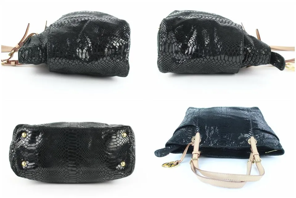 Michael Kors Black Patent Embossed Python Jet Set Tote 4MK124