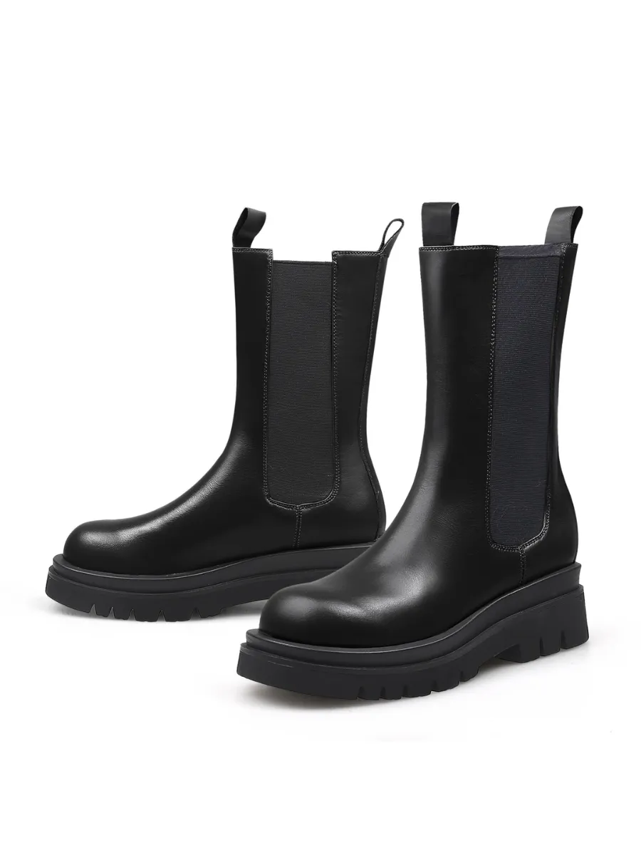 Mid Length Leather Chelsea Boot - Black