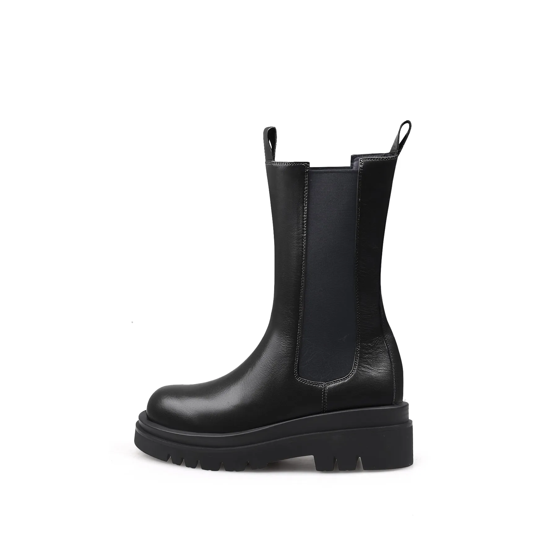 Mid Length Leather Chelsea Boot - Black