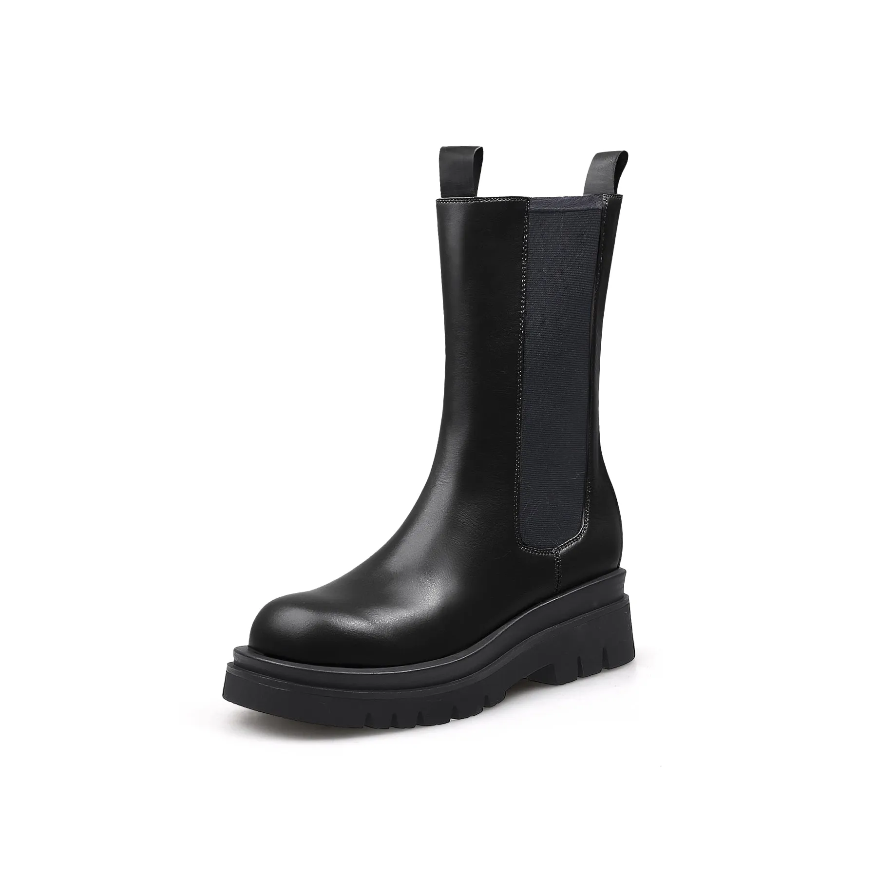 Mid Length Leather Chelsea Boot - Black