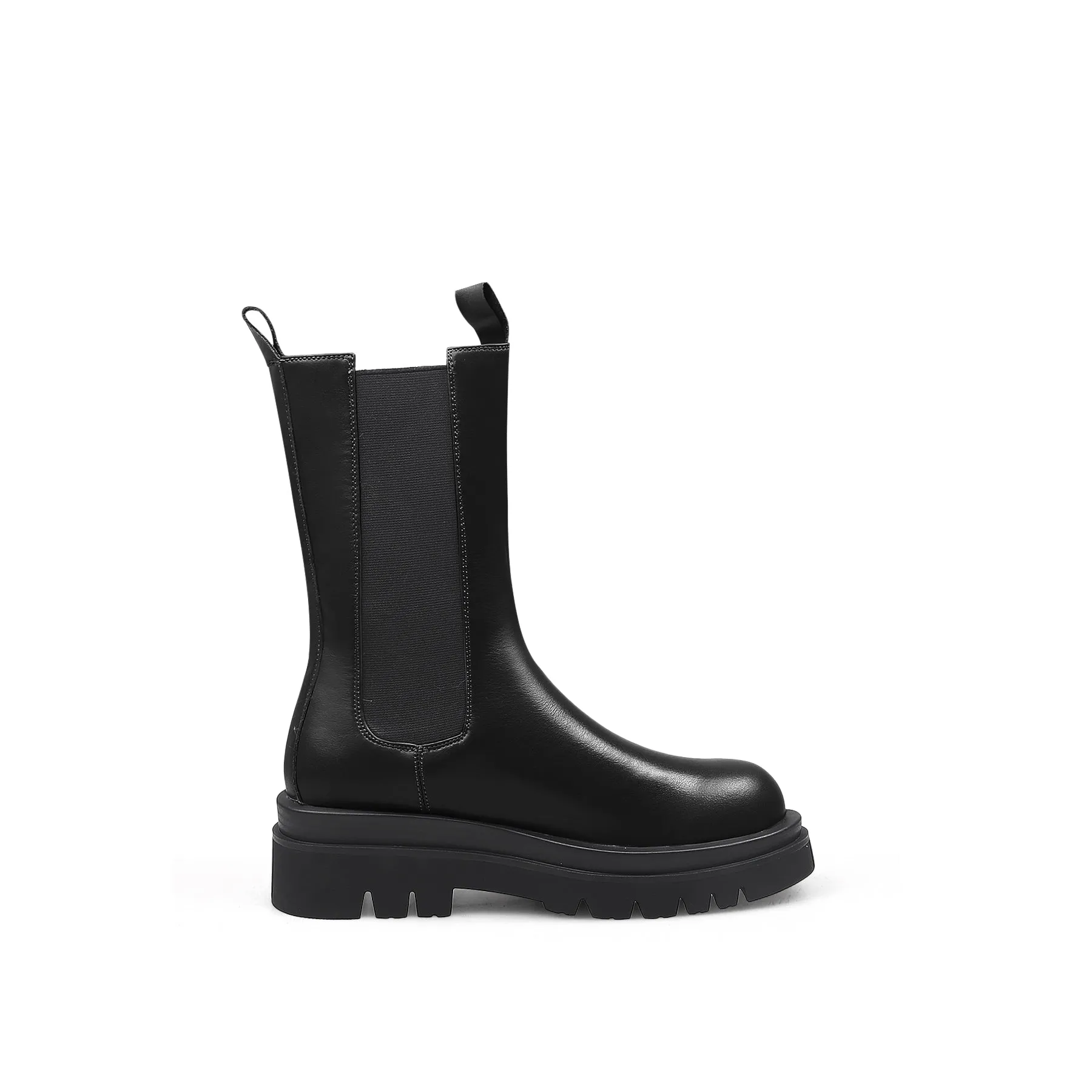 Mid Length Leather Chelsea Boot - Black