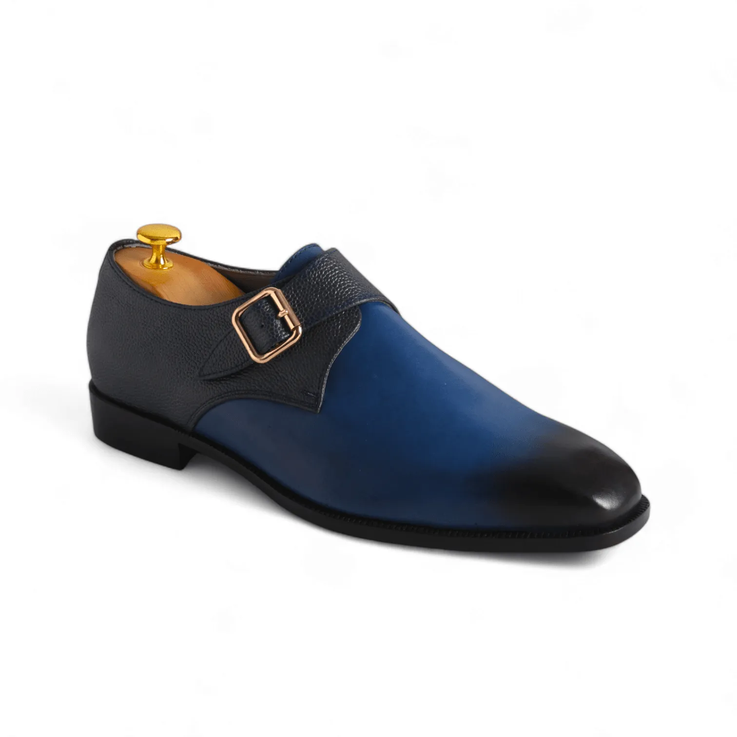 Midnight Stride Blue Monkstrap Handmade Calf Leather Shoes