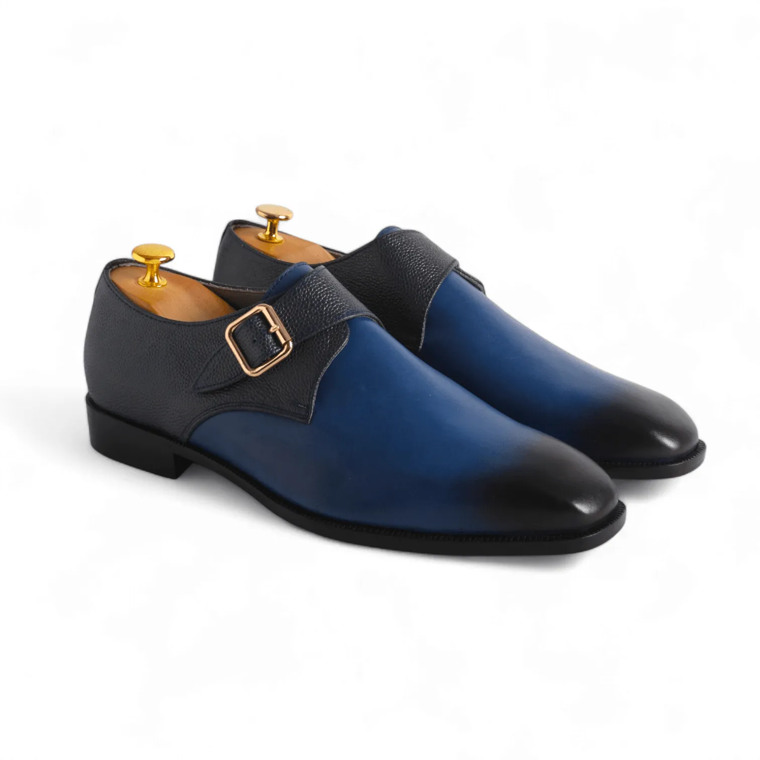 Midnight Stride Blue Monkstrap Handmade Calf Leather Shoes