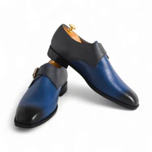 Midnight Stride Blue Monkstrap Handmade Calf Leather Shoes