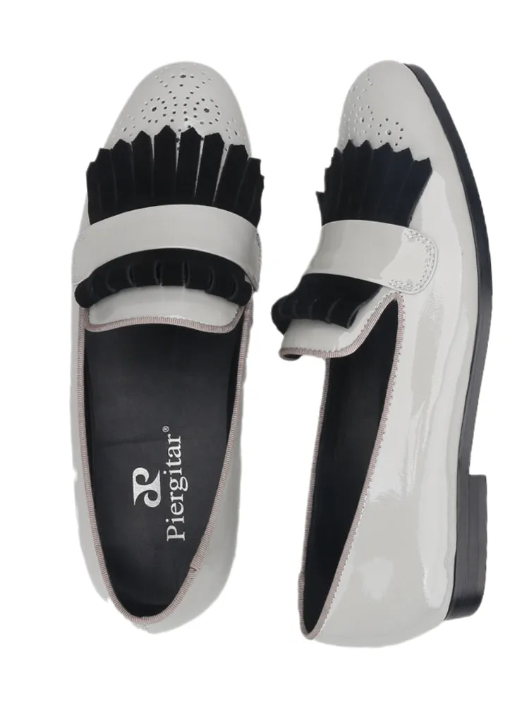 Mix and match first-layer cowhide patent leather and nubuck leather men's slip-on loafers British style formal smoking shoes