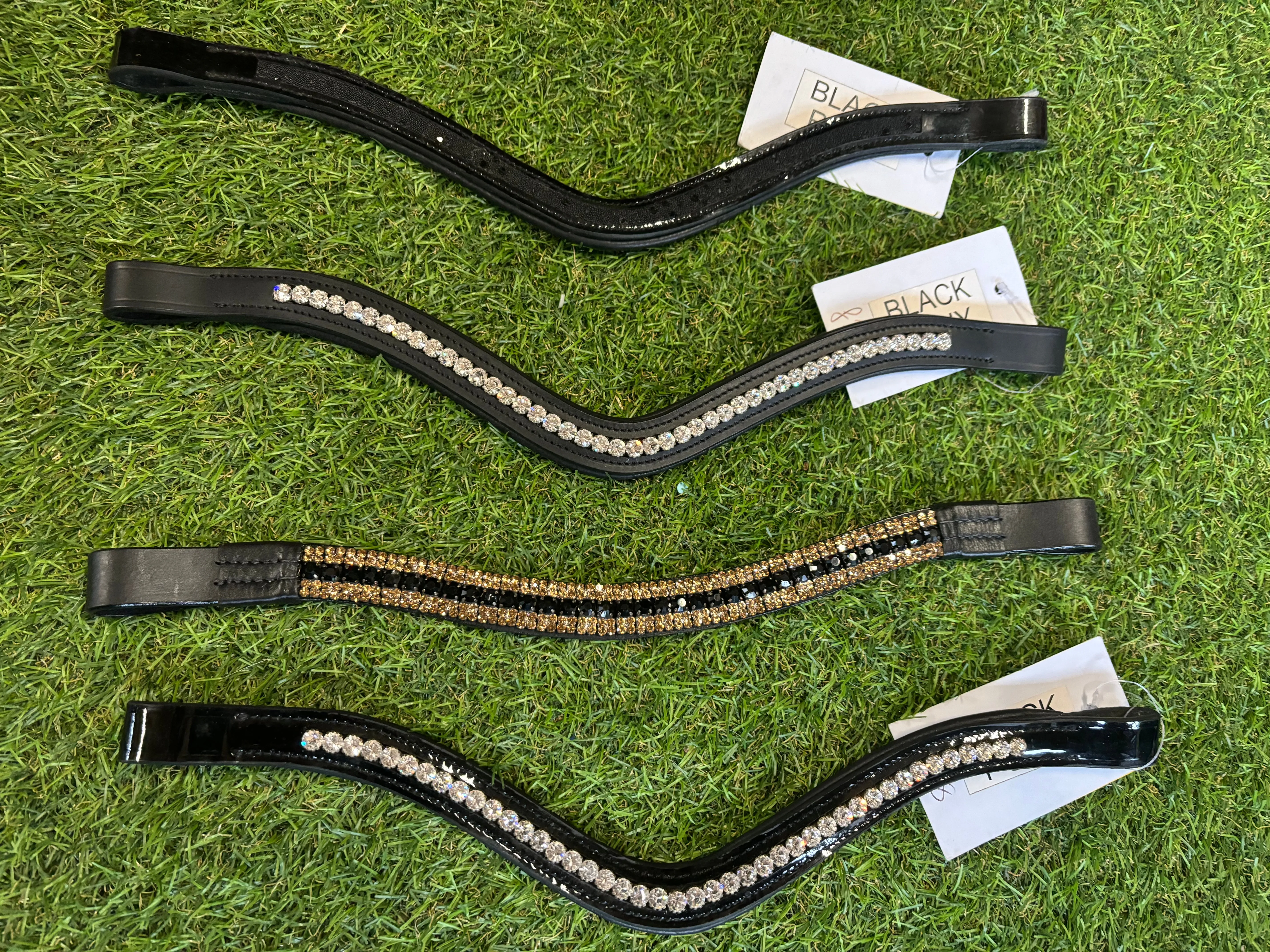 New bling browbands in black leather pony size