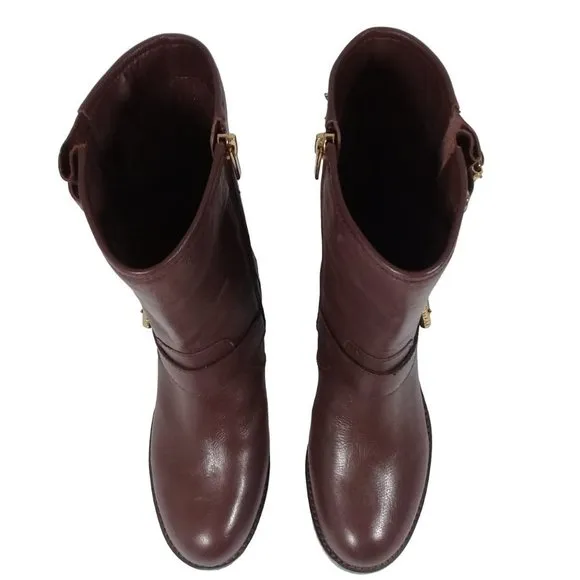New Vince Camuto Wendeema Women's Leather MotoBoot Harness Detailed Mid-Calf 6W