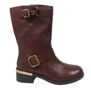 New Vince Camuto Wendeema Women's Leather MotoBoot Harness Detailed Mid-Calf 6W