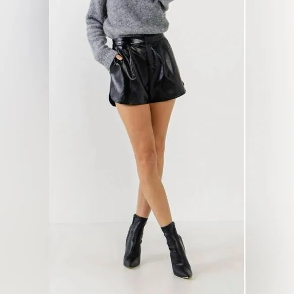 NWT Grey Lab Los Angeles Size XS Shiny Faux Leather Black Shorts Biker Goth Punk
