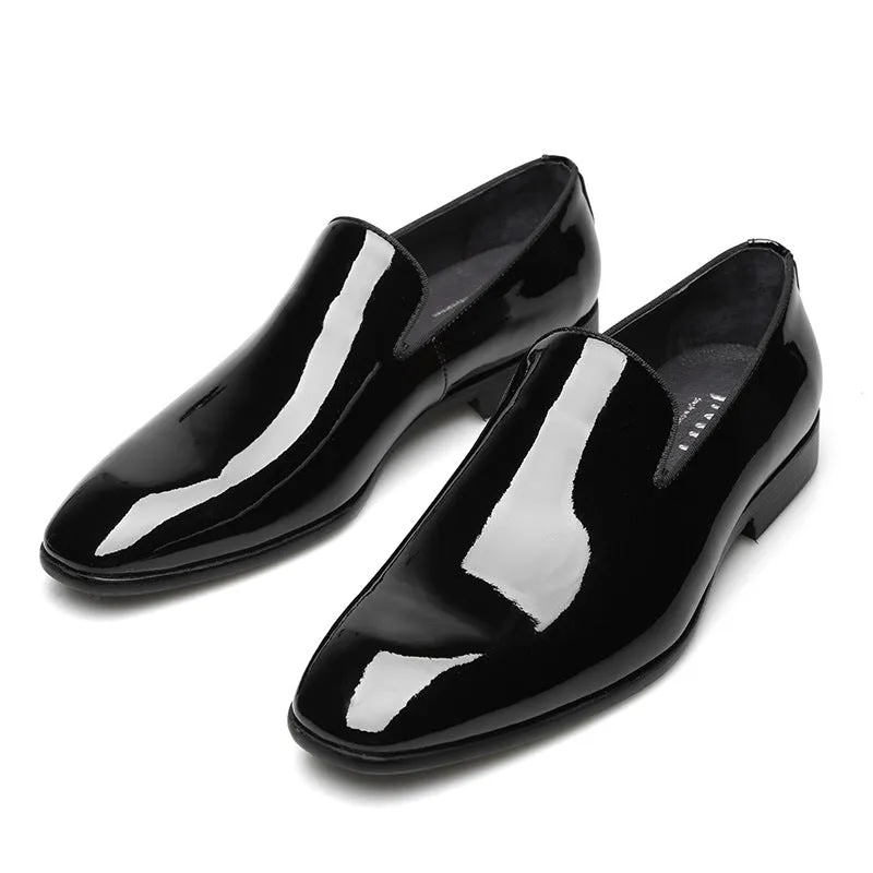 One Pedal Bright Leather Round Hood Feet British Trend Patent  Men's Shoes